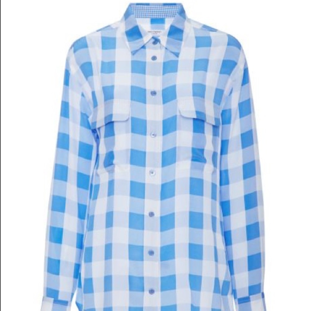Equipment silk slim signature blue checkered shirt